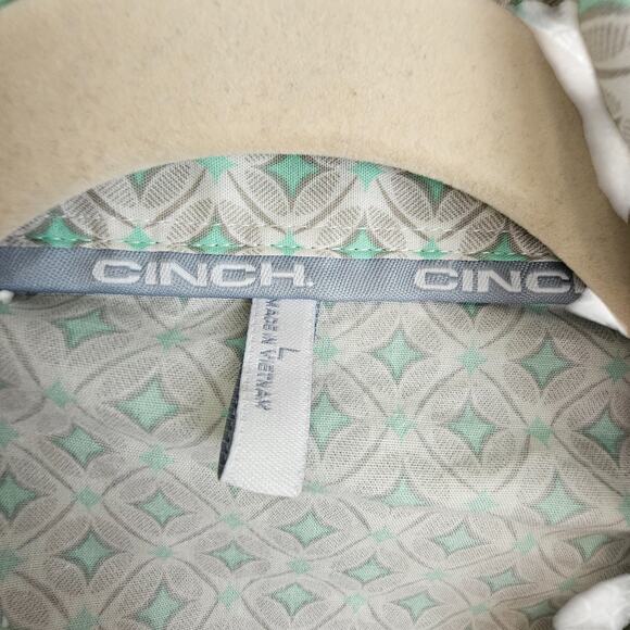 Cinch Shirt Cinch Button Down Shirt Western Shirt Women L Green Pearl Snap Shirt - Picture 6 of 8